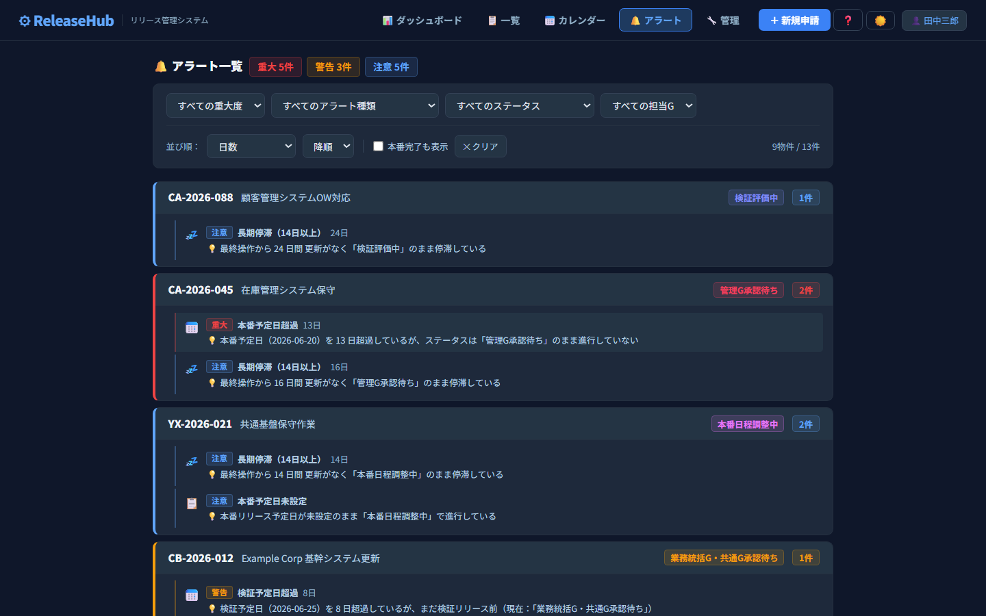 ReleaseHub アラート