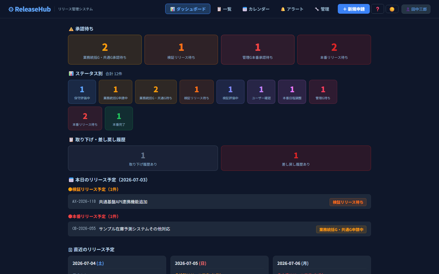 ReleaseHub ダッシュボード