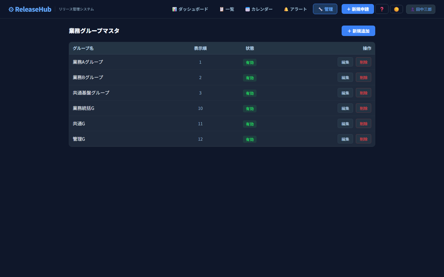 ReleaseHub 業務グループ管理
